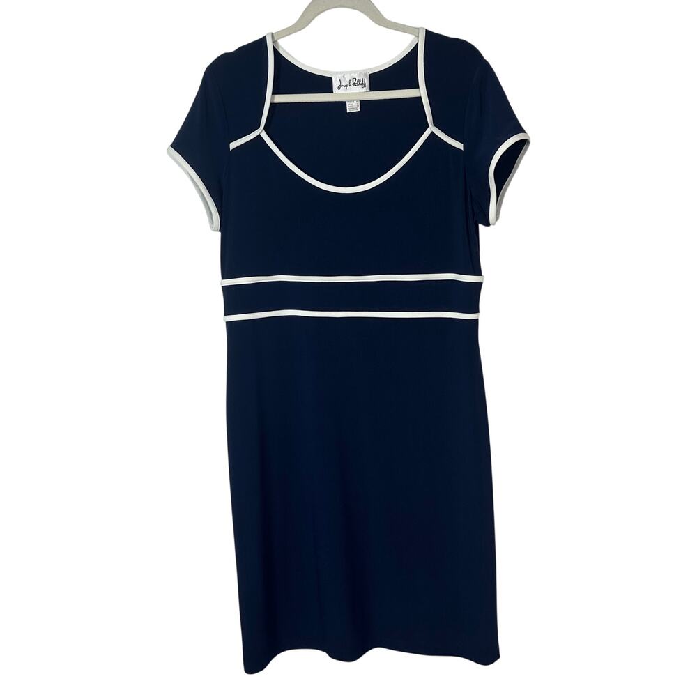 Joseph Ribkoff Navy Contrast Trim Sheath Dress Short Sleeve Belt‎ Detail 14